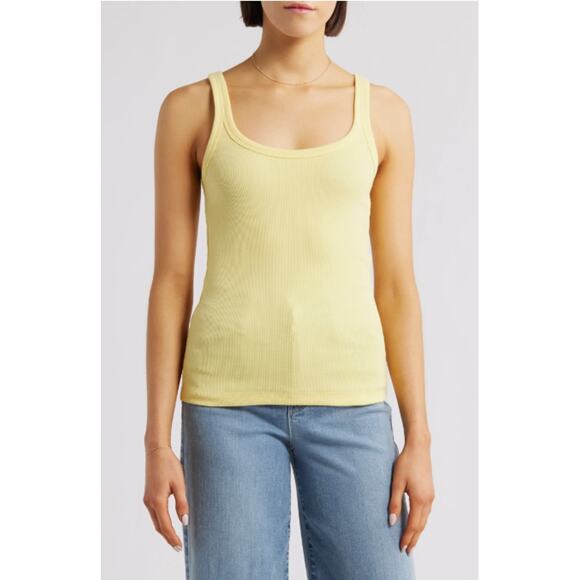 Alex Mill Top Womens Medium 365 Stretch Cotton Rib Tank Yellow Minimalist Comfy - Picture 1 of 9